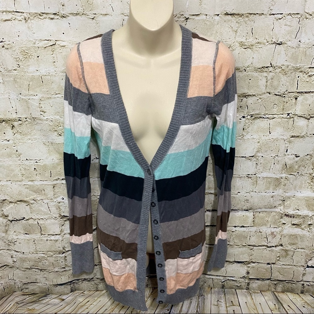I Love H81 Gray Peach V Neck Thin Cardigan Sweater